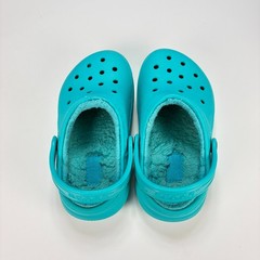 Crocs Classic Lined Clogs Blue Faux Fur Winter Warm Slip On 203506 Youth Size 10