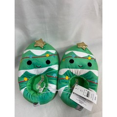 Squishmallows Christmas Tree Plush Slippers Green Holiday Kids Size 4/5 NEW