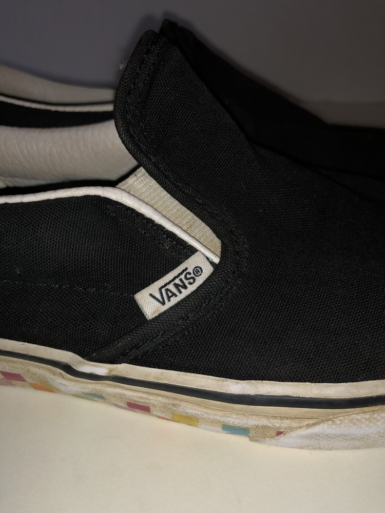 Worn Vans Checkerboard Classic Slip-On Skateboard Shoes 6.5 Rainbow Sidewall