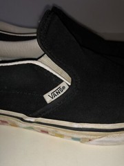 Worn Vans Checkerboard Classic Slip-On Skateboard Shoes 6.5 Rainbow Sidewall