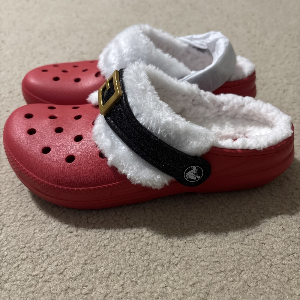 Crocs Classic Lined Santa Claus Clogs Kid Size 3 Slip-On Shoes Christmas NEW Red