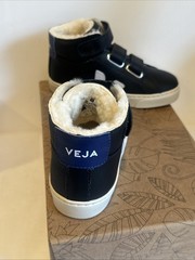 Veja Small Esplar Mid Fur-lined Leather Kids Sneakers Size 12
