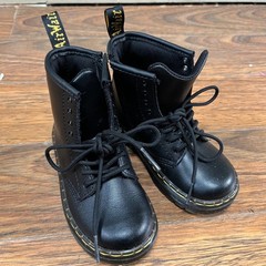 Dr. Martens Kids Zavala T Black Leather Lace Up Side Zip Boots Size 10 US