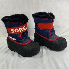 Sorel Kids Snow Commander Boots Navy Red Black Faux Fur Winter Snow Size 8