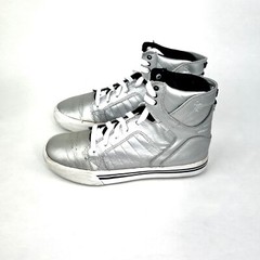 Supra Muska Metallic Silver High Tops Skate Shoes Youth Size 5, US Wmns 6.5 – 7