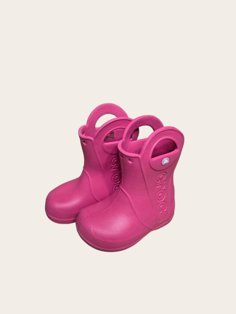 Crocs “Handle-It” Slip On Waterproof Rain Boots Kids Pink Size C7