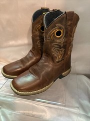 DAN POST Cowboy Buckaroo Square Toe Boots Size Youth 3.5 D Brown Leather Western