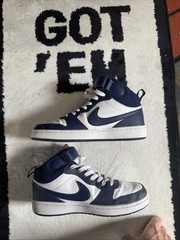 Nike Court Borough Mid 2 White Signal Blue Size 7Y CD7782-107 Logo Strap