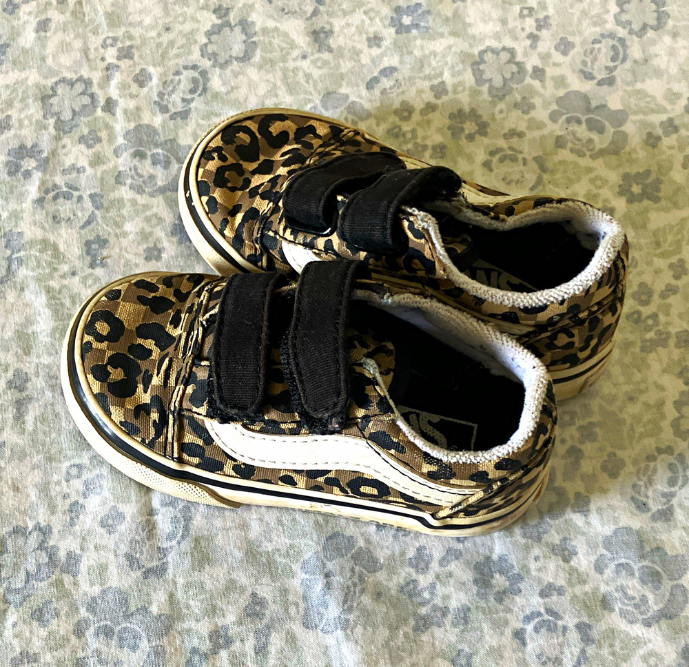 VANS Old Skool Unisex Kids Hook & Loop Leopard Canvas Sneakers US 5.5 EU 21.5