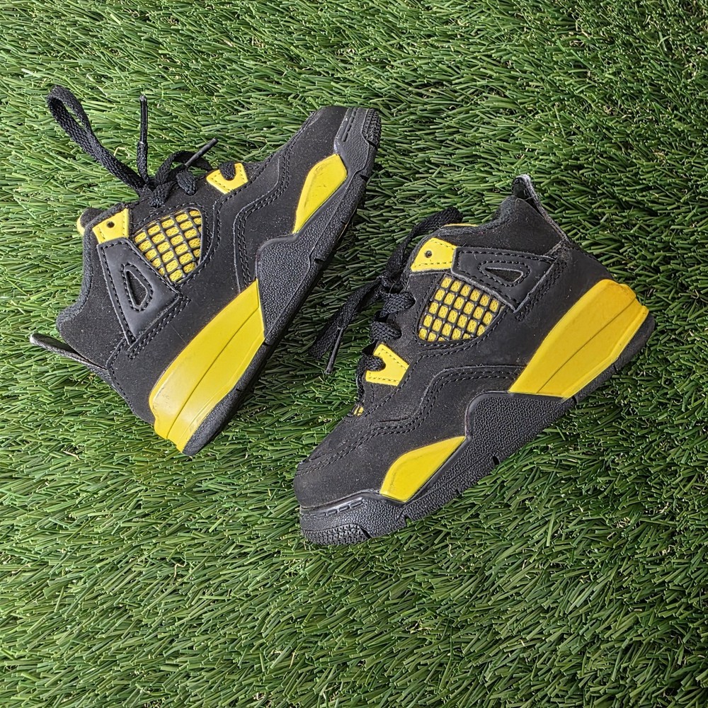Toddler 7C Jordan Air Jordan 4 Retro Thunder Kids Sneakers Black Yellow