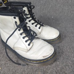 Dr Doc Martens Youth Size 10 Combat Boots White Leather Lace Up Side Zip 1460J