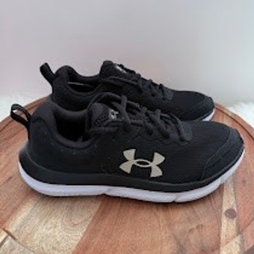 Under Armour Charged Assert 10 Kids Running Shoes 4.5Y Black Silver 3026189-001
