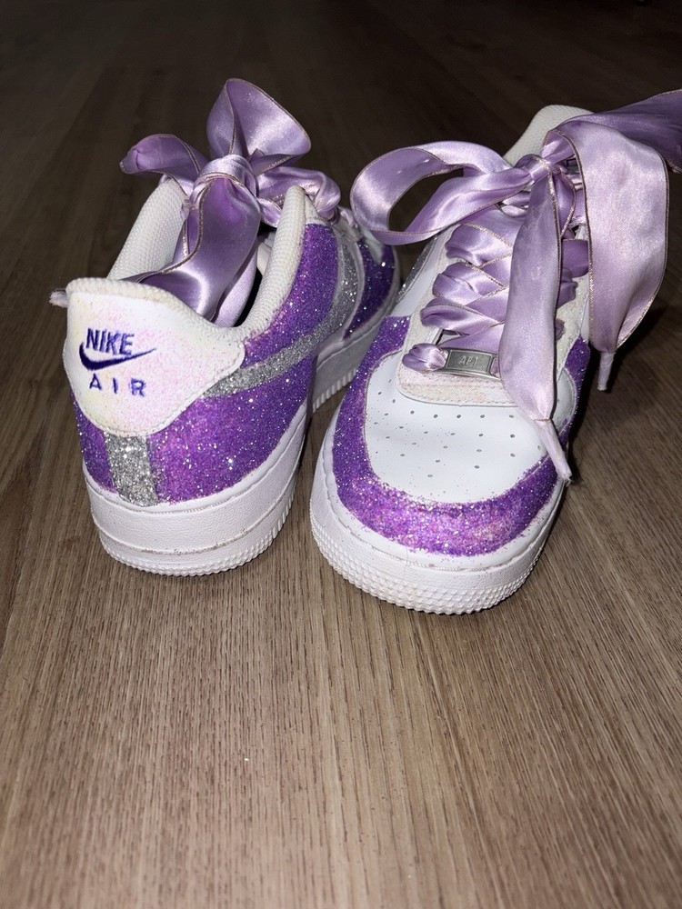 Nike Air Force 1 – 7Y Leather Low Top – Purple and silver Glitter used only once