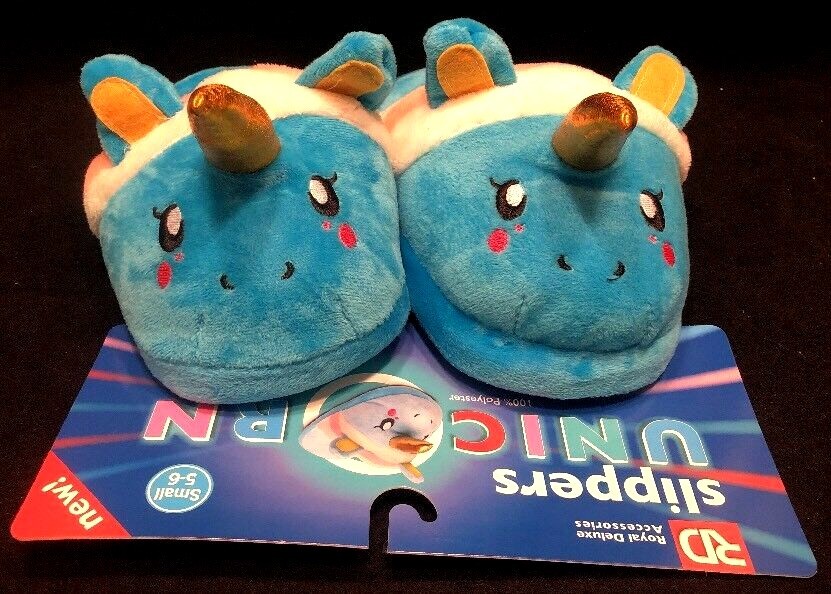 Unicorn Slippers, Blue, Size Small 5/6 By Royal Deluxe 100% Polyester