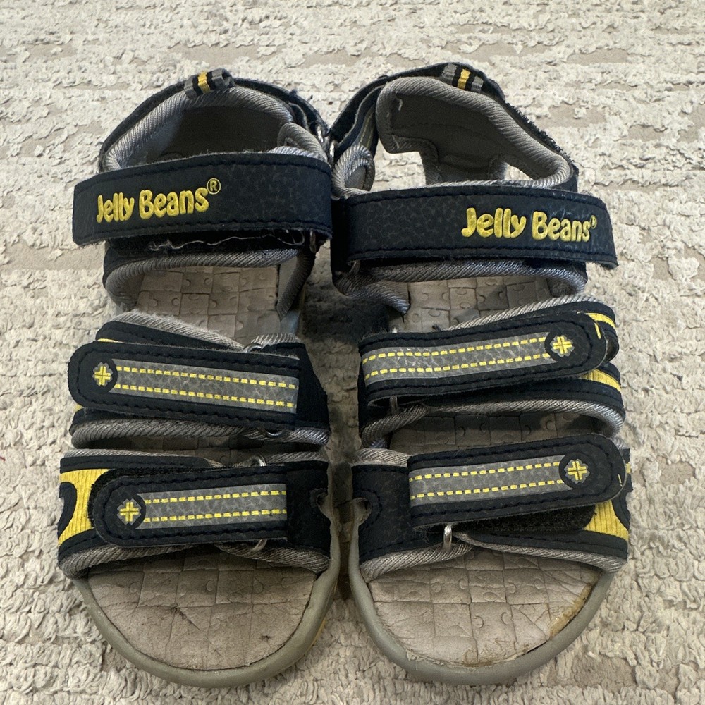 Jelly Beans Kids Strappy Hook & Loop Sport Sandals Black/Gray/Yellow US 9 R1061