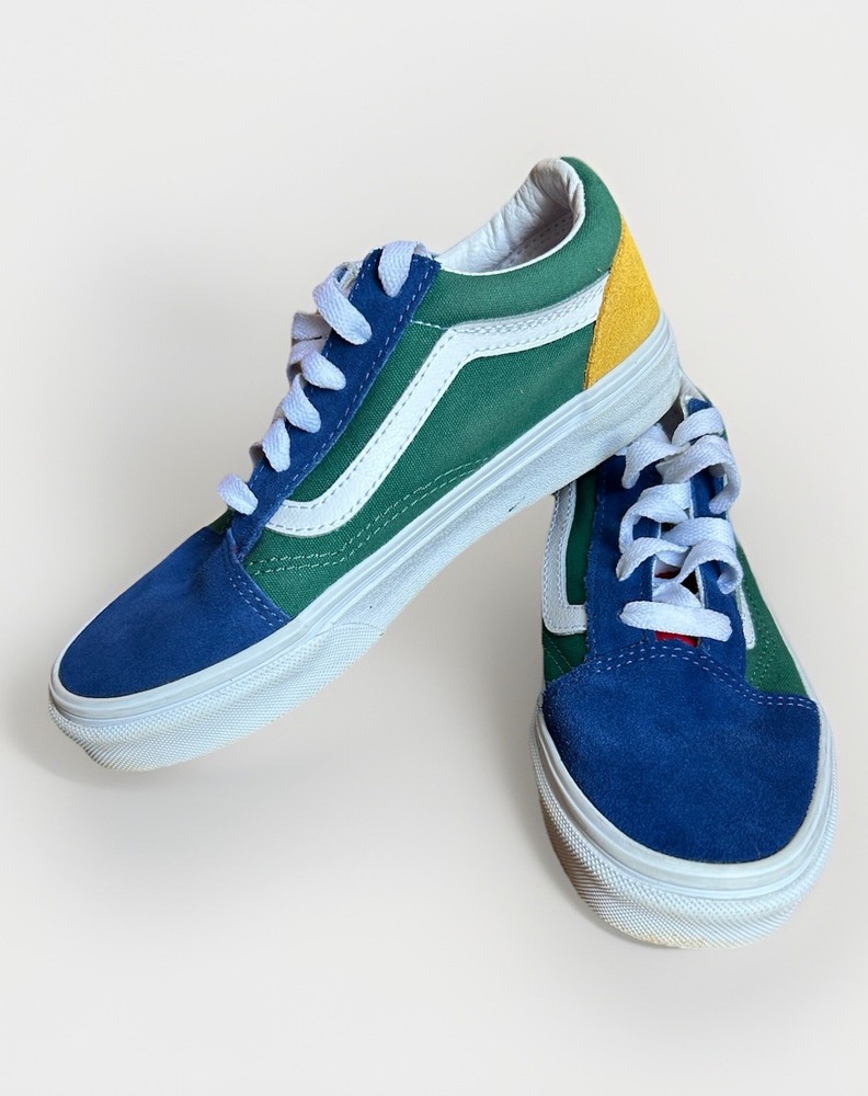 Vans Off The Wall Sneakers Kids Size 3 Suede Canvas Blue/Green/Yellow/Red Retro