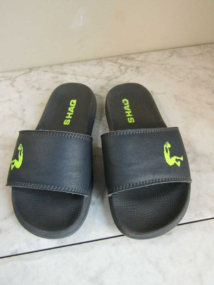 Shaq Gray/Lime Wide Strap Slides Sandal Shoes Children’s Size 12-13