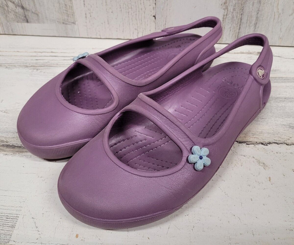 Crocs Juniors Size 3 / 5 Color Purple Slip-On Slingback Beach Ballet Flat Sandal