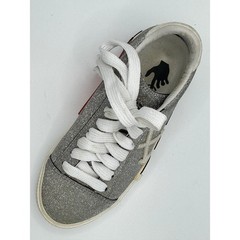 Off-White Kids Low Vulcanized Silver Glitter Sneakers Zip Tie Shoes