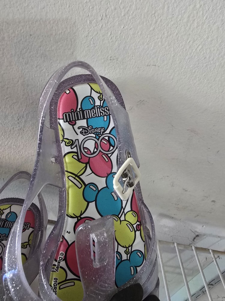 Mini Melissa Disney 100 Clear Glitter Strappy Sandals Mickey Minnie Kids 3