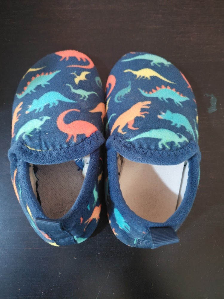 Little Kids, Blue Dinosaur Slippers, Size 9c (toddler)