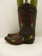 Corral Teens A1030 Western Brown Leather MultiColor Snip Toe Boots Teen Sz 4.5 T