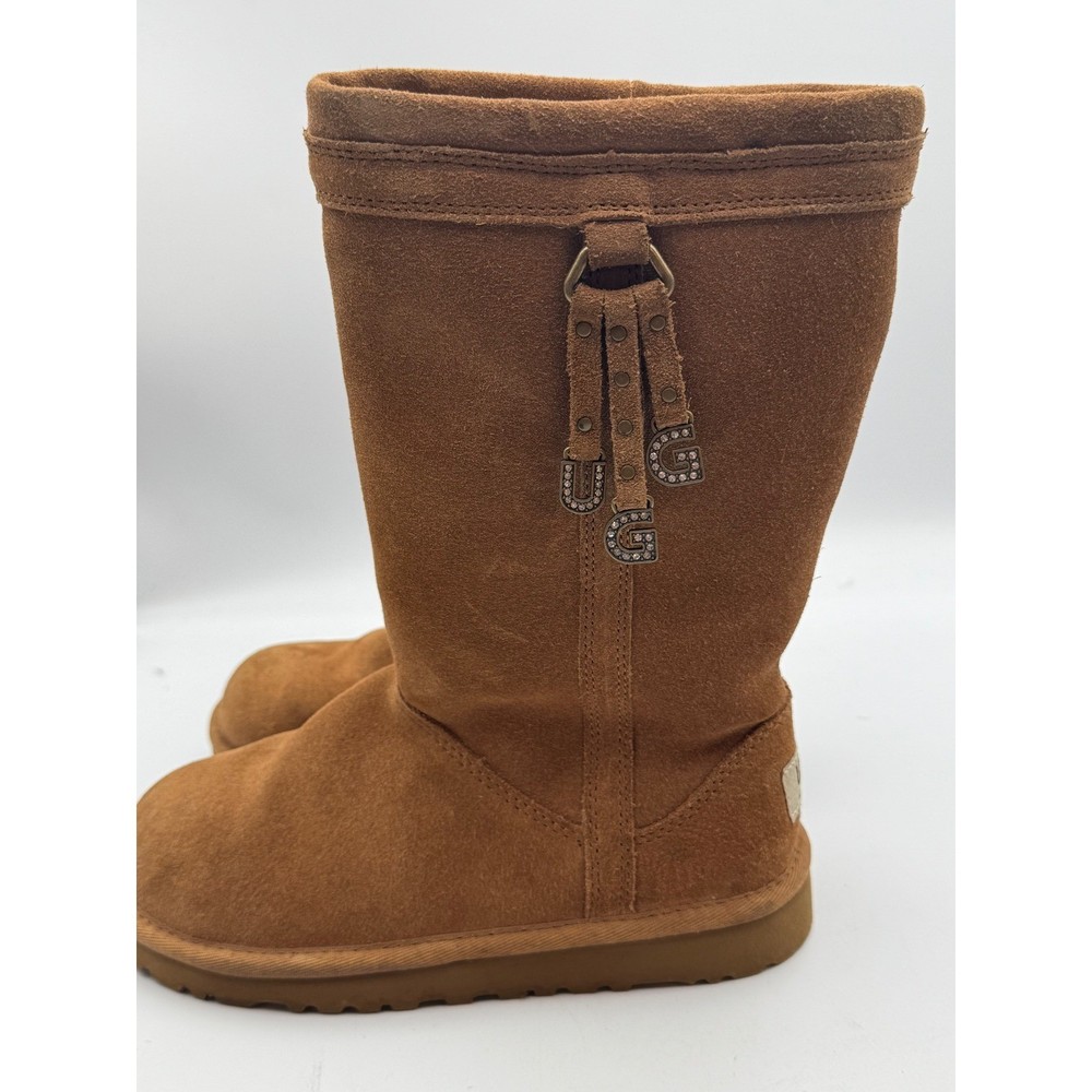 UGG Australia Kids 1005396K Chestnut Suede Tall Charm Boots Size 2 Kids