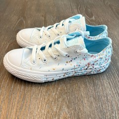 Converse Junior Size 2 All Star Low Top Confetti Sneakers White Cyan