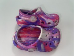 Crocs child size 4 Pink/ Purple/multicolor Marbled Classic Clogs Shoes
