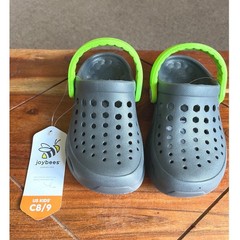 Joybees Kids Active Clog Charcoal Grey Neon Green Slip On Water Shoes Size C8/9