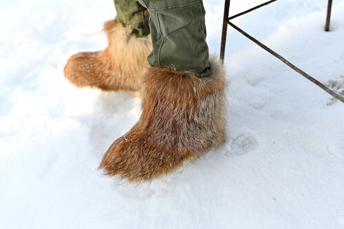 Fox winter boots real red fox fur toddler boots unisex snow boots kids mukluks