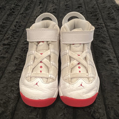 Jordan Mid Top Sneaker White/Red Hook & Loop Strap Logo Unisex Kids US 10c
