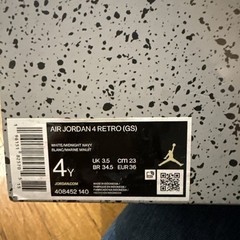 Jordan Air Jordan 4 Retro (GS) White/Midnight Navy/Gray 4Y Kids 408452-140