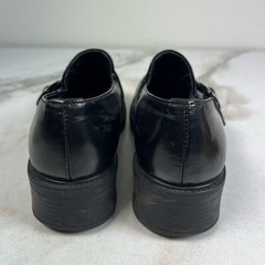 Made in Italy Y2K Black Leather Square Toe Chunky Heel Slip On Loafers, Sz 2.5-3