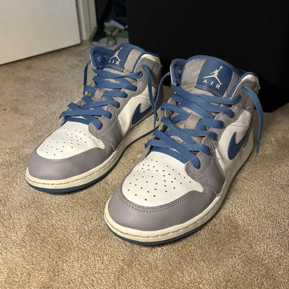 Jordan Air Jordan 1 Cement Grey True Blue Mid Unisex Kids 6.5 Sneakers
