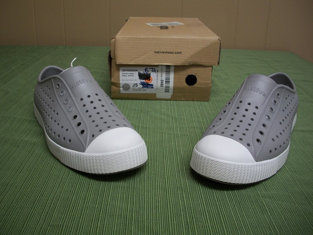 NATIVE Jefferson Shoe Pigeon Grey White Kids J5 Slip-on Waterproof Boys Girl