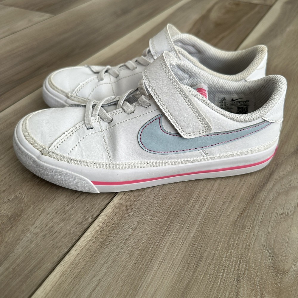 Nike Court Legacy Kids Size 1.5 Low Top White Blue Pink Sneakers