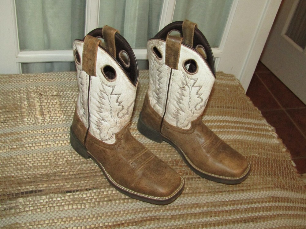 Smoky Mountain Drifter Cowboy Boots Distressed Brown Antique White Youth sz 2.5