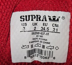 SUPRA High Top Sneakers Unisex Kids Red US 3 Gum Sole Skate Shoes Canvas