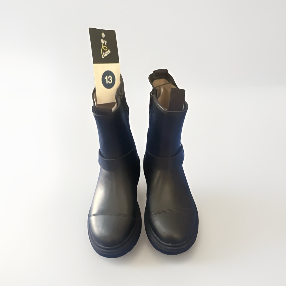 art class Unisex Kids Black Biker Boots Buckle Zipper Mid-Calf Size 13