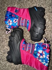 NEW Sorel Youth Size 6 PAC Nylon Waterproof Snow Boots Pink W/ Flowers