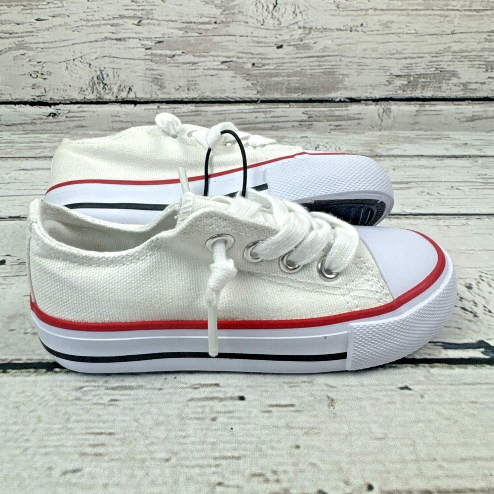 EpicStep Unisex Kids Shoe [Size 1] White Canvas Low Top Sneakers Never Worn