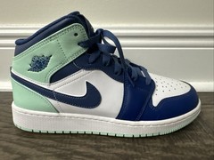 Nike Air Jordan 1 Mid Mystic, Blue/Mint/ White, 554725-413 Youth Size 7Y PO-LN
