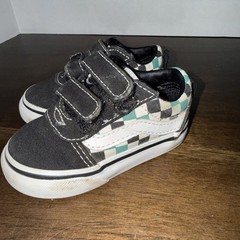 VANS „Off the Wall“ Old Skool Checkered Shoes Toddler Size 4 Black White Green