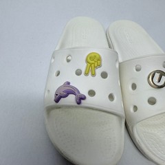 Crocs Classic Slide White Sandals J2 Disney Stitch Jibbitz Charms Kids Shoes