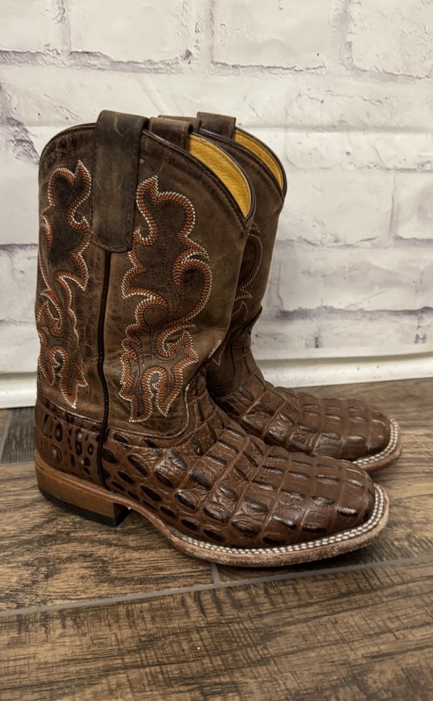 Horse Power HP Boots Kids Size 2 Chocolate Nile Print Cowboy Boots Square Toe
