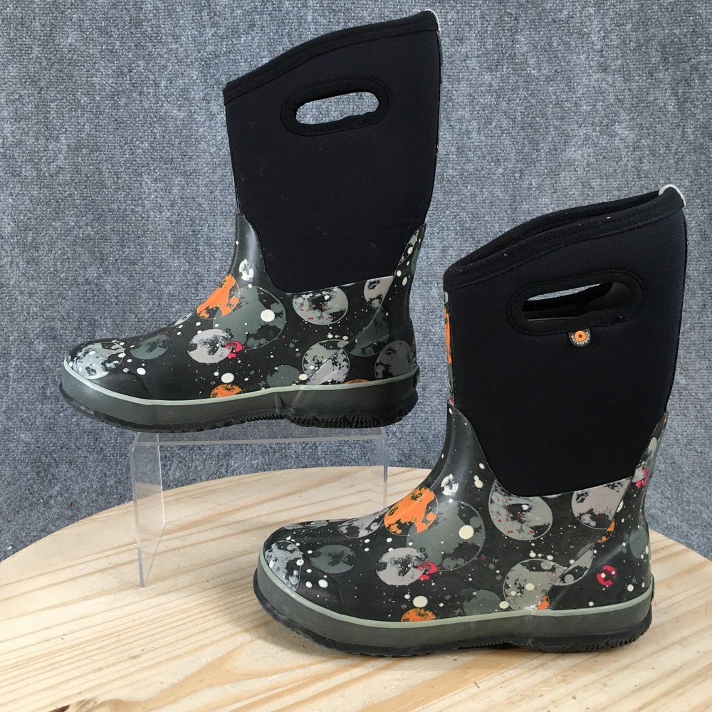 Bogs Classic Moons Boots Youth 6 Winter Pull On Round Toe Mid-Calf Gray Black