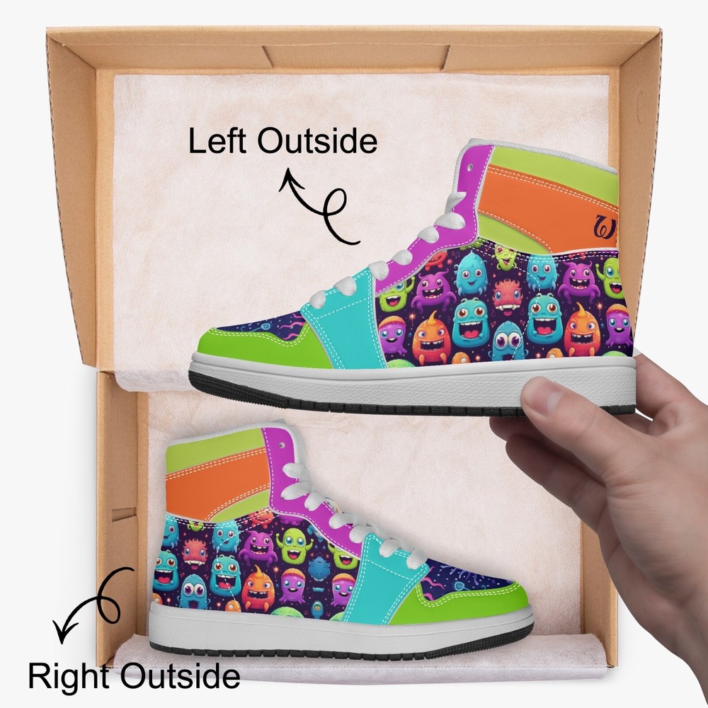 Kids Colorful Alien & Cute Monsters High Tops Fun Sneakers Birthday School Shoes