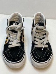 Vans Off The Wall high top skateboard shoes youth 13 flowers 507698 black white