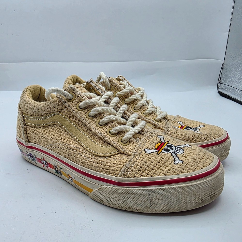 Vans x One Piece Old Skool Kids Size 13 Beige Woven Straw Skull Sample Shoes
